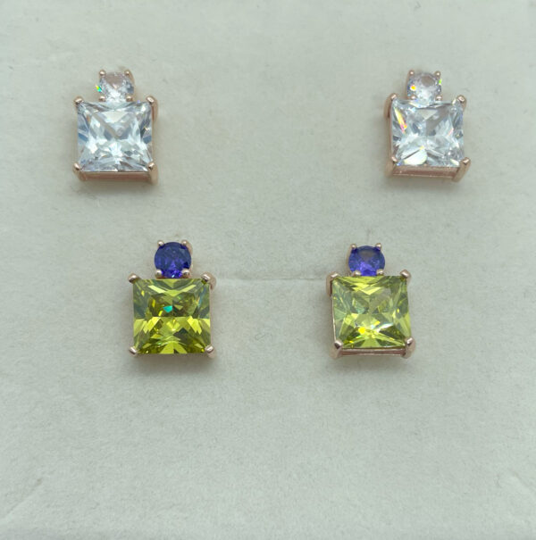 Orecchini a lobo con zircone quadrato giallo o bianco placcati oro rosa 18k