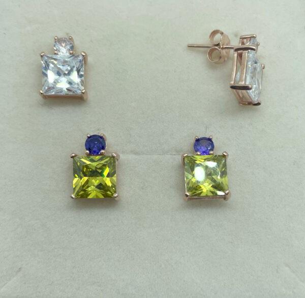 Orecchini a lobo con zircone quadrato giallo o bianco placcati oro rosa 18k - immagine 3