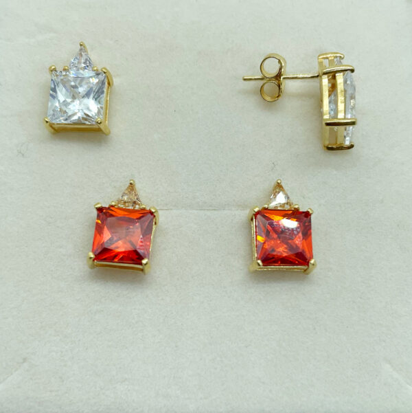 Orecchini a lobo con zircone quadrato arancio o bianco placcati oro giallo 18k - immagine 3