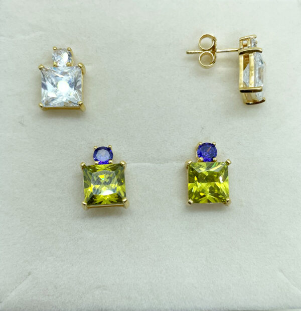 Orecchini a lobo con zircone quadrato giallo o bianco placcati oro giallo 18k - immagine 3