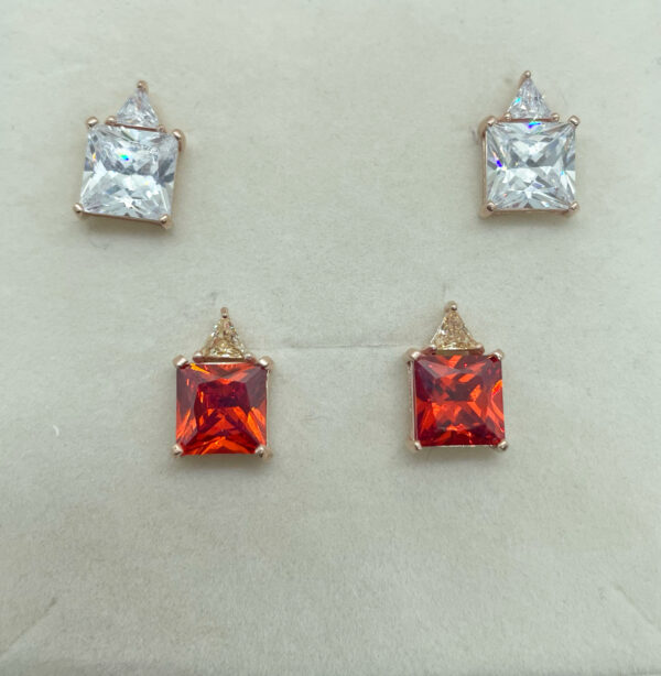 Orecchini a lobo con zircone quadrato arancio o bianco placcati oro rosa 18k