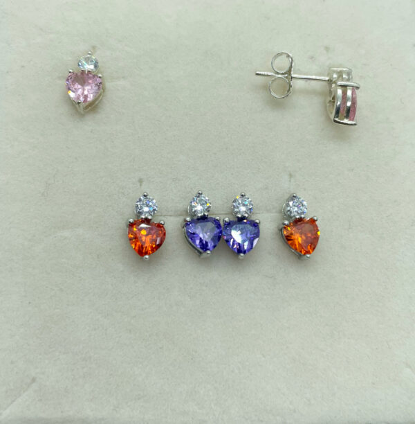 Orecchini a lobo con zircone cuore vari colori placcati rodio - immagine 3