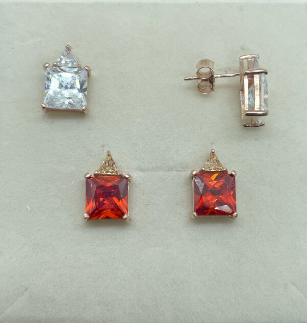 Orecchini a lobo con zircone quadrato arancio o bianco placcati oro rosa 18k - immagine 3