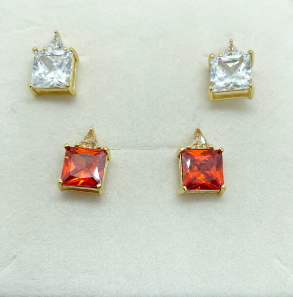 Orecchini a lobo con zircone quadrato arancio o bianco placcati oro giallo 18k
