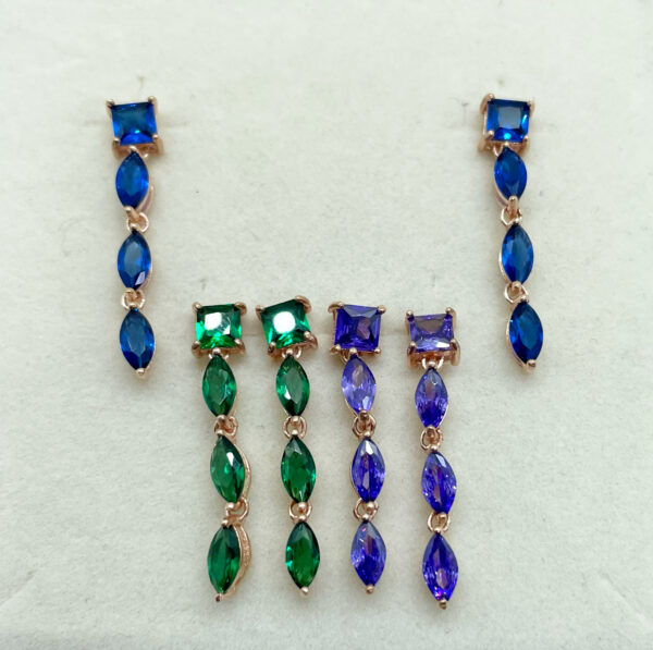 Orecchini pendenti con zirconi vari colori placcati oro rosa 18k