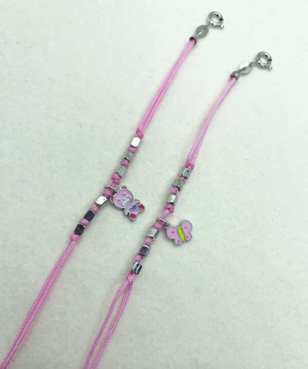 Bracciale bambino rosa cordino con pendente smaltato