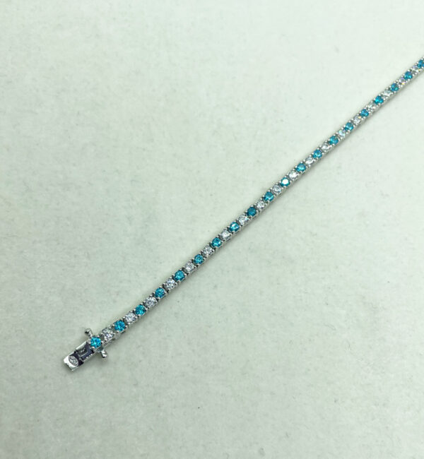Bracciale tennis 2mm con zirconi bianchi e acqua marina - immagine 3