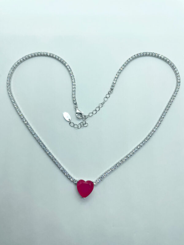 Collana tipo tennis con pendente pietra doppietta cuore - immagine 2