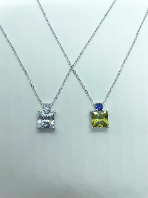 Collana pendente zircone quadrato bianco e giallo