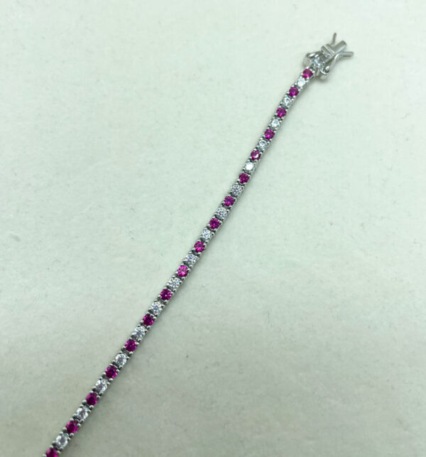 Bracciale tennis 2mm con zirconi bianchi e rossi - immagine 4