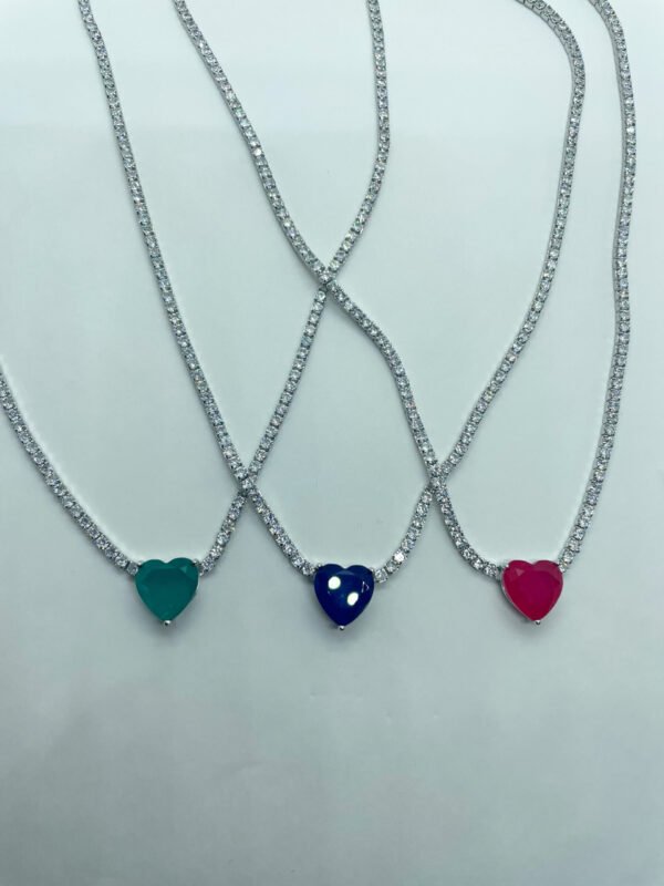 Collana tipo tennis con pendente pietra doppietta cuore