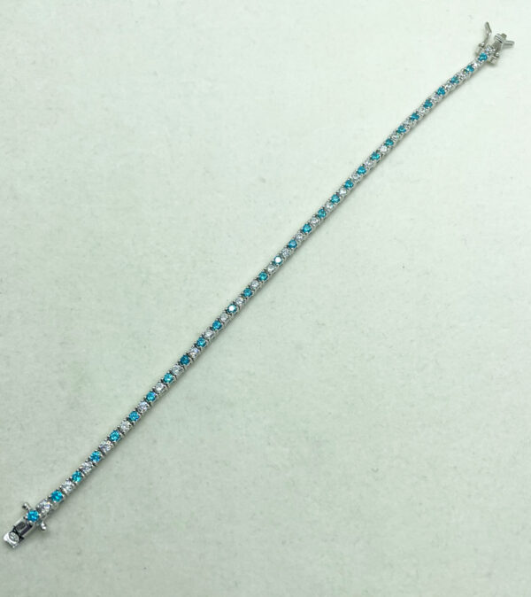 Bracciale tennis 2mm con zirconi bianchi e acqua marina
