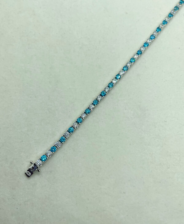 Bracciale tennis diametro 3mm con zirconi bianchi e acqua marina - immagine 4