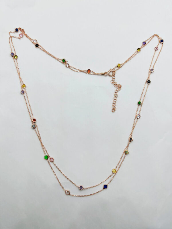 Collana placcata oro rosa con zirconi multicolor 92cm+6cm