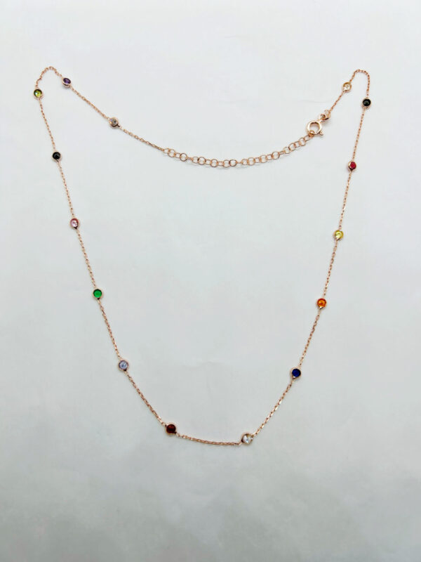 Collana placcata oro rosa 18k con zirconi multicolor