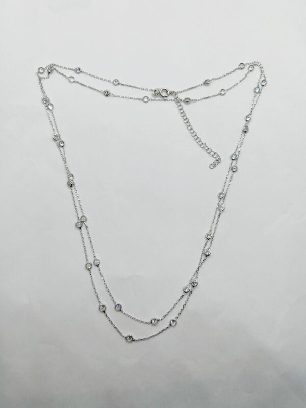 Collana placcata rodio con zirconi bianchi 92cm+6cm