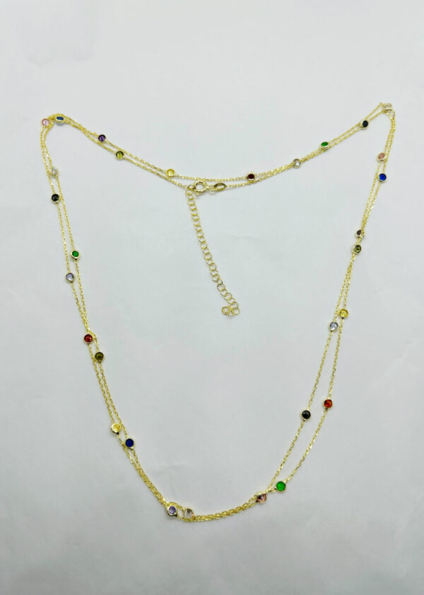 Collana placcata oro giallo 18k con zirconi multicolor 92cm+6cm