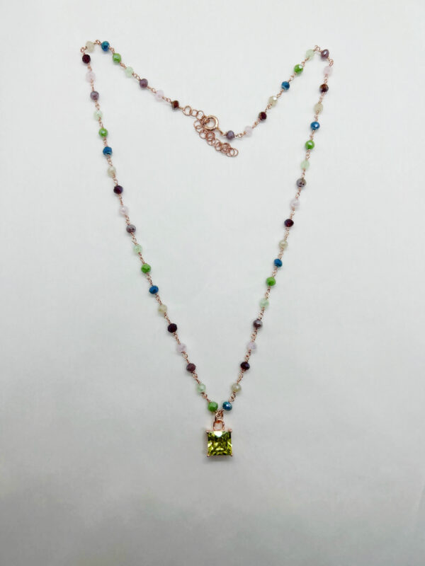 Collana incatenata multicolor con pendente zircone pietra gialla - immagine 2