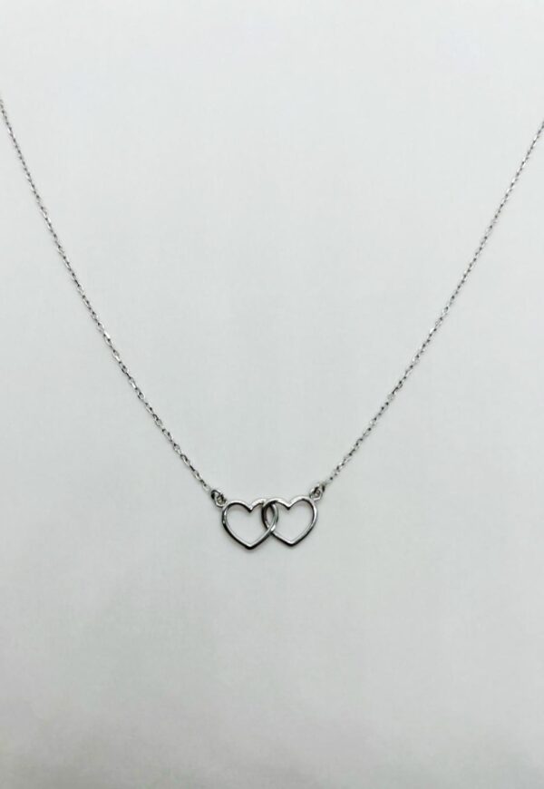 Collana in argento 925 placcata rodio con due cuori 